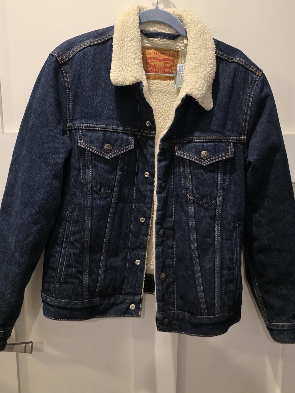 Levi’s Sherpa Trucker Jacket Denim Jean Jacket Men’s S Blue Fleece Lined Vintage
